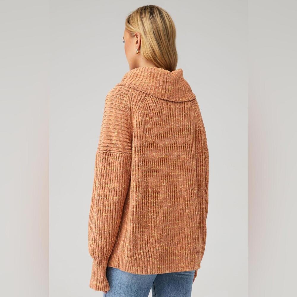 Free People Leo Petal Peach Cable Knit Oversized Turtleneck Sweater- Size Small - Picture 2 of 9